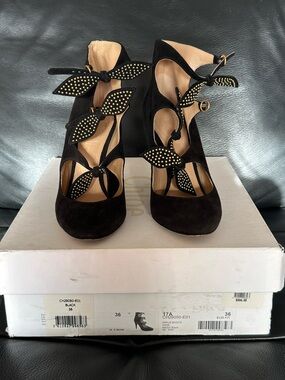 Black Suede Bow-Accent Ankle Boots